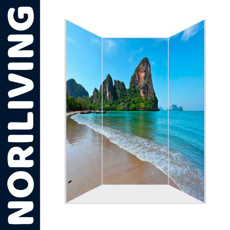 Raumteiler mit Strand- und Felsmotiv von Noriliving, ideal zur Raumgestaltung