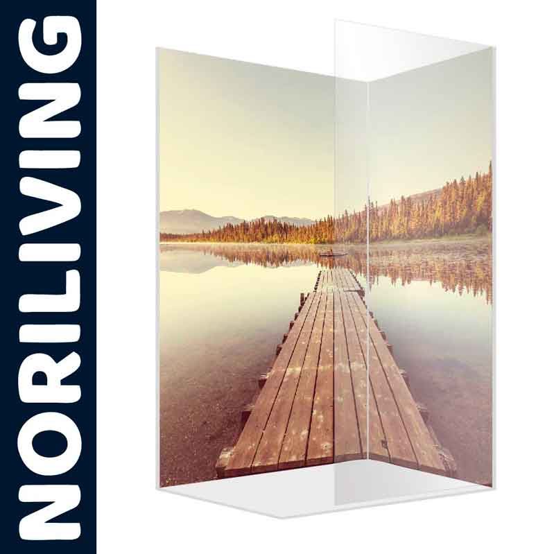 Dekorativer Raumteiler mit See- und Berglandschaft von Noriliving Dekorativer Raumteiler mit idyllischer See- und Berglandschaft