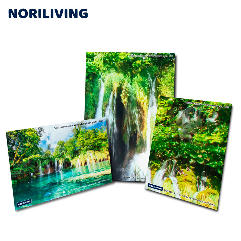 Gerahmte Naturbilder mit Wasserfällen von Noriliving Drei gerahmte Bilder mit Wasserfallmotiven und üppiger Vegetation von Noriliving