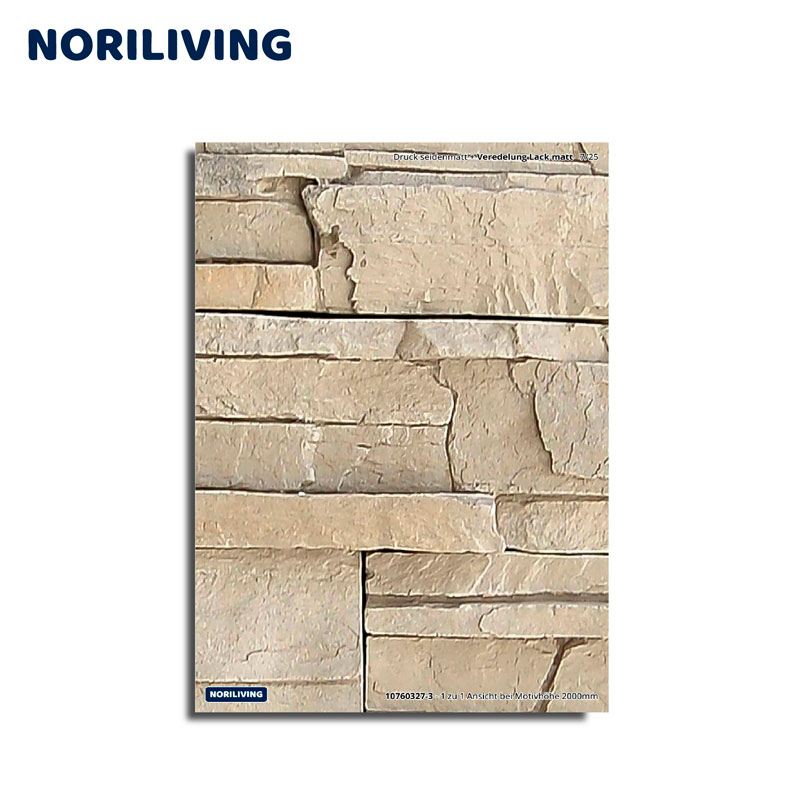 Dekorative Steinoptik-Tapete von Noriliving Nahaufnahme von dekorativer Steinoptik-Tapete, die eine realistische Mauerstruktur von Noriliving zeigt
