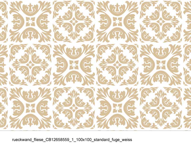 Nahaufnahme einer dekorativen Fliese mit floralem Muster in Beige auf weißem Hintergrund