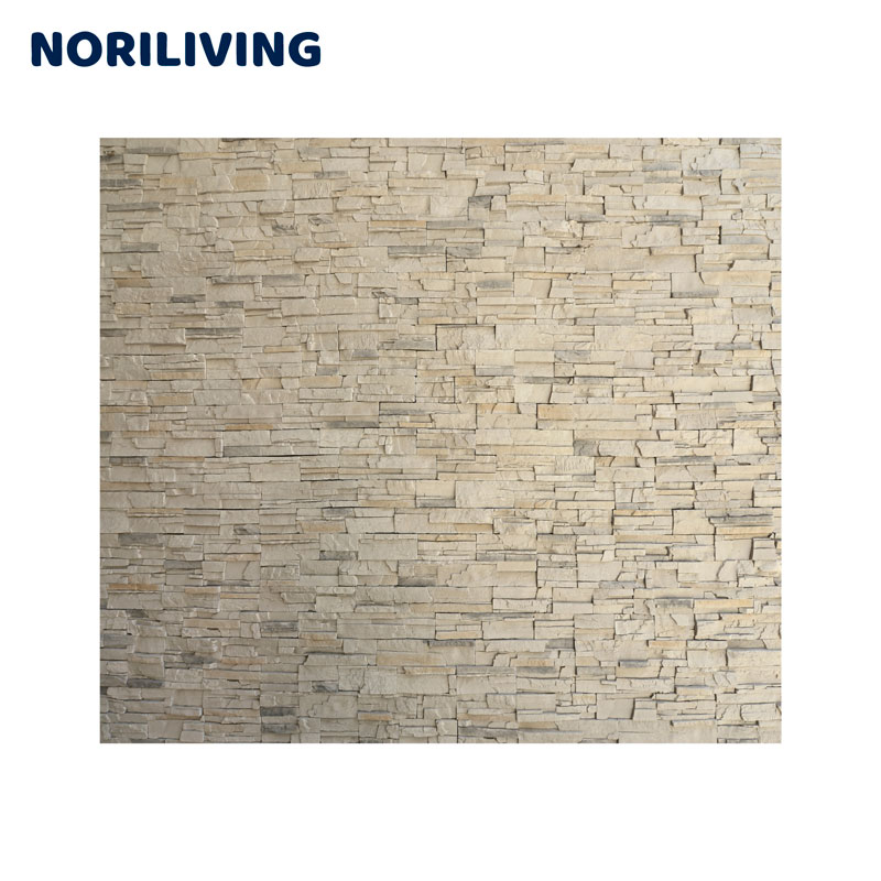Detailansicht eines beigen Natursteinverblenders von NORILIVING zur Wandgestaltung