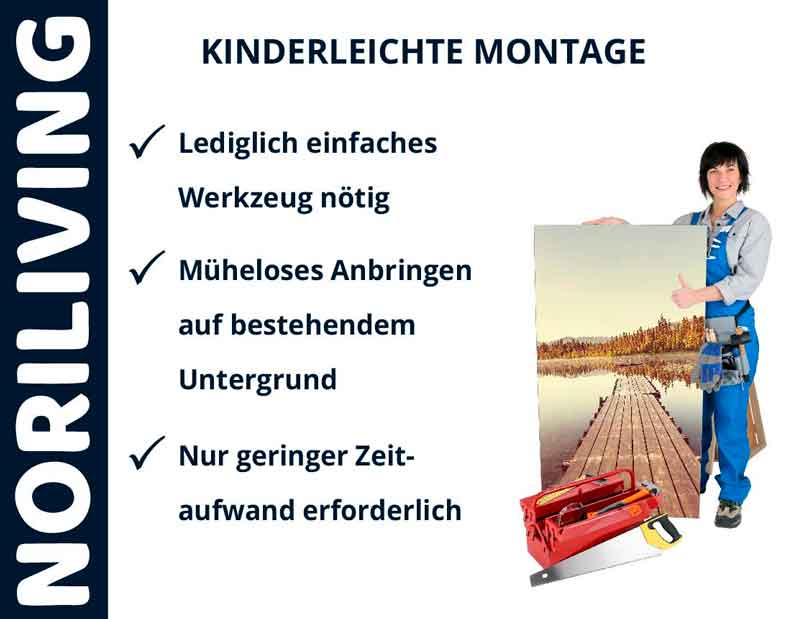 Norliving - Kinderleichte Montage von Wanddekorationen Handwerker zeigt leichte Montage einer Wanddekoration mit minimalem Werkzeug