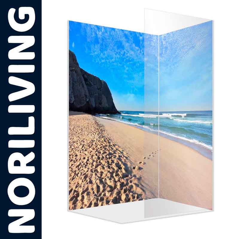 Noriliving Duschwand - Strandpanorama Design Duschwand von Noriliving mit Strandbild und Meerblick
