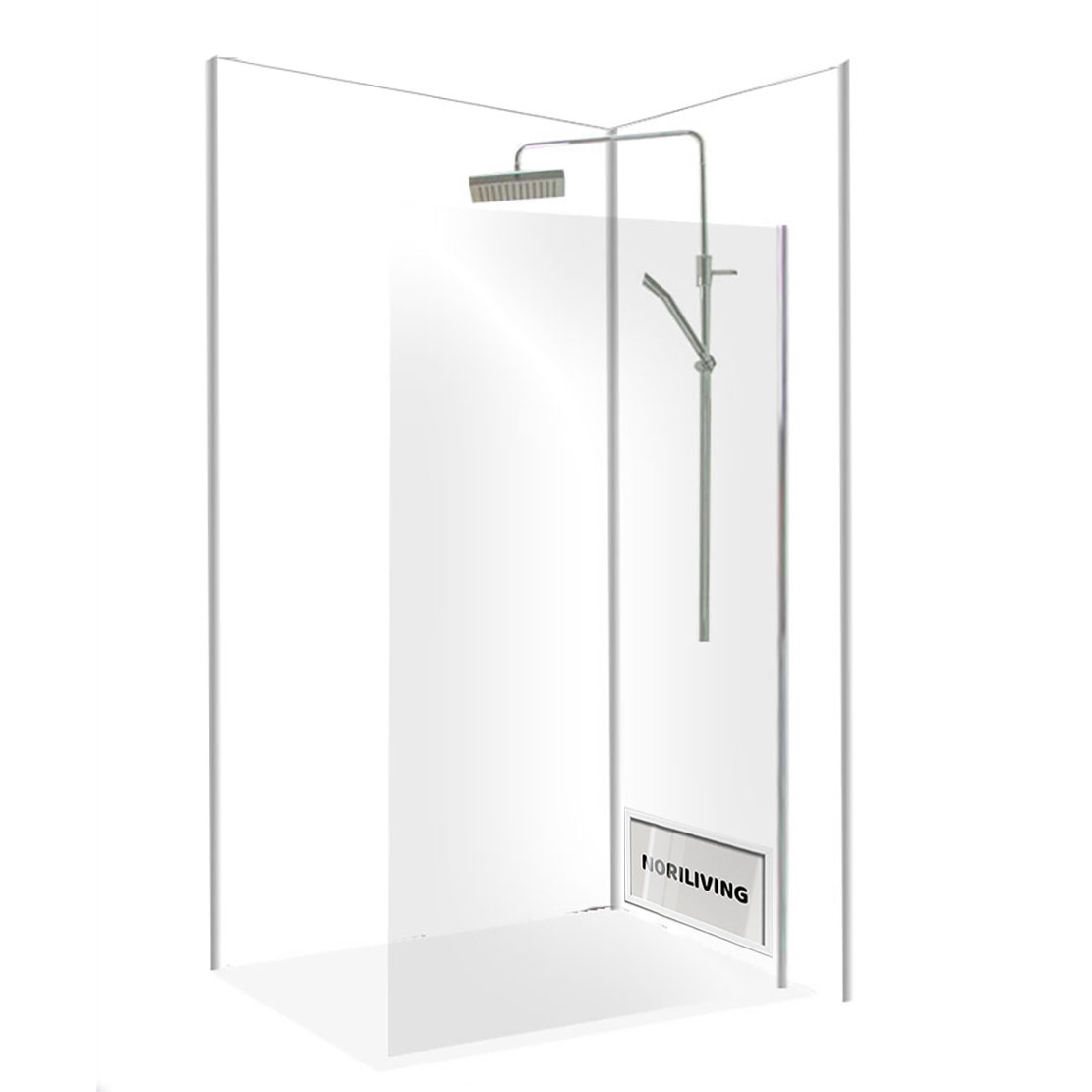 Moderne Duschkabine mit Glaswänden und Regenduschkopf Abbildung einer eleganten Duschkabine mit transparenten Glaswänden und einem integrierten Regenduschkopf