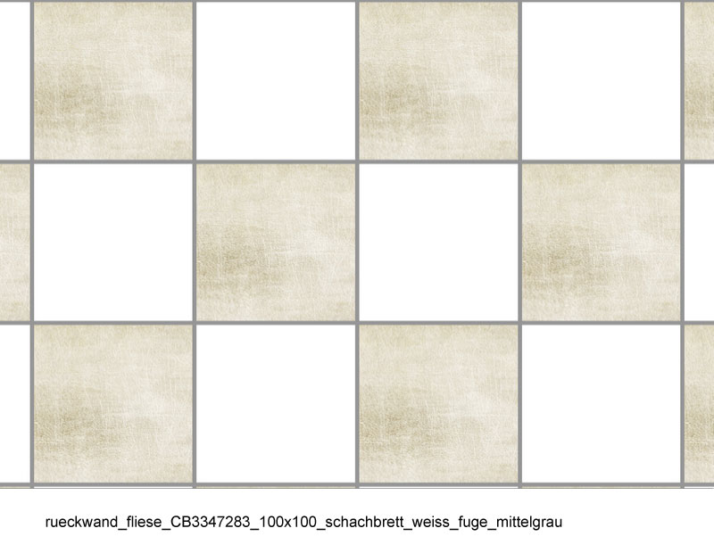 Quadratische Fliesen in Schachbrettmuster, Weiß und Beige, mit grauen Fugen