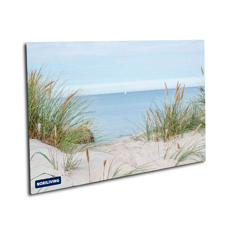 Strandbild auf Leinwand - Dünen und Meer Leinwanddruck mit Strand- und Küstenmotiv, zeigt Dünen und Meer.