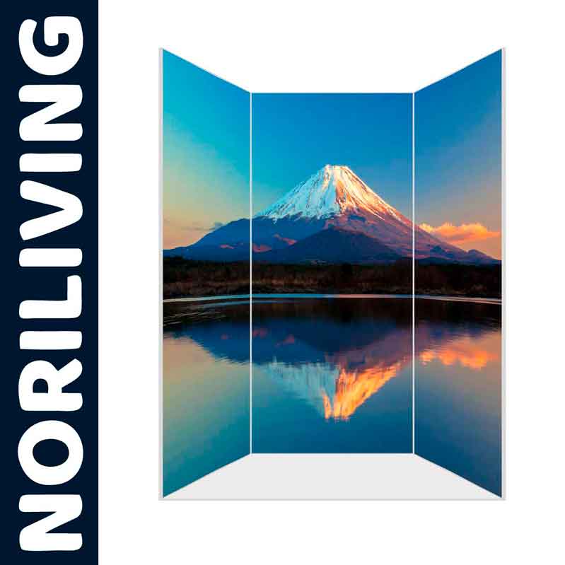 Faltbarer Paravent von NORILIVING mit beeindruckendem Berg- und Seemotiv im Sonnenuntergang