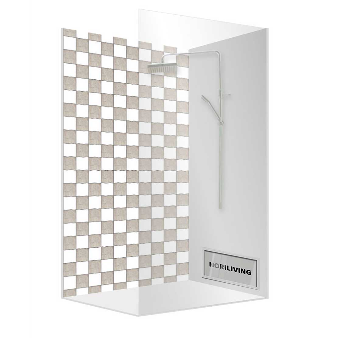 Moderne Duschkabine mit Mosaik-Fliesenmuster von Norliving Duschkabine mit stilvollem Mosaik-Fliesenmuster und modernem Design von Norliving