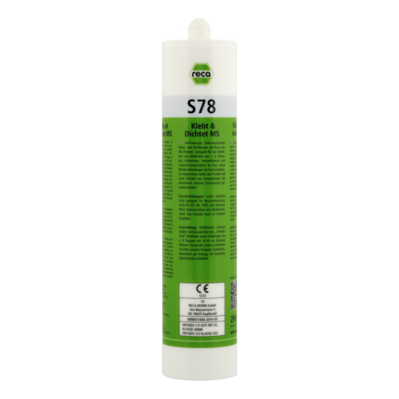 Reca S78 Kleber und Dichtmittel in einer grünen 290ml Kartusche, geeignet zum Kleben und Dichten.
