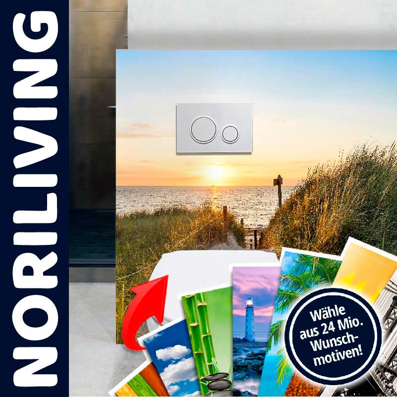 WC-Betätigungsplatte mit individuellem Foto, Sonnenuntergang Strandmotiv, Noriliving Design, 24 Millionen Auswahlmöglichkeiten