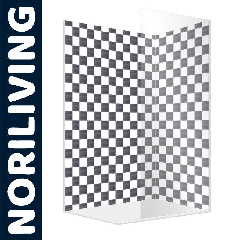 Duschkabine mit modernem Schachbrettmuster und transparenten Wänden von Noriliving