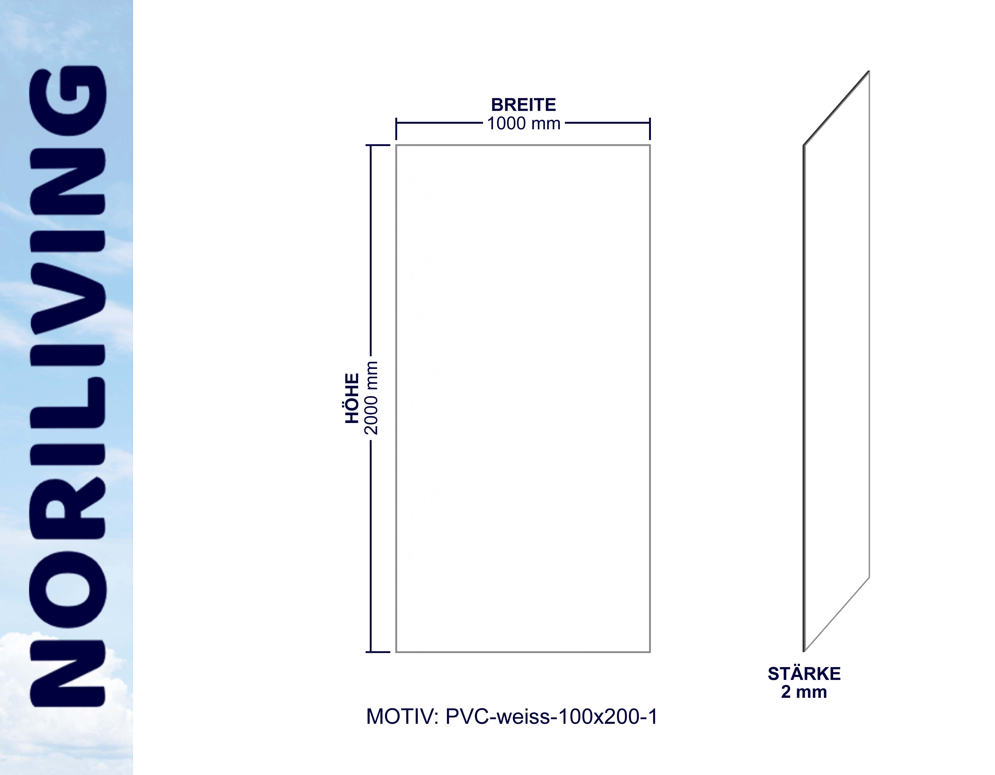PVC-Platte weiß 1000x2000x2 mm Diagramm einer PVC-Platte, weiß, 1000 mm breit, 2000 mm hoch, 2 mm stark