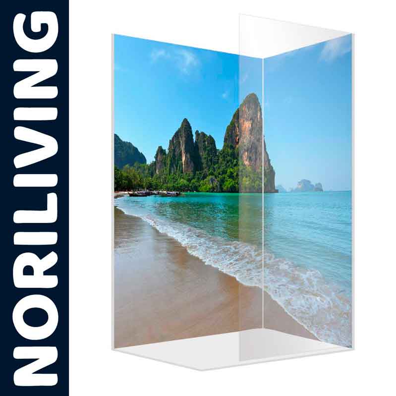 Duschwand mit Strandmotiv von Noriliving Duschwand mit fotorealistischem Strandpanorama und Meerblick, Noriliving Produkt