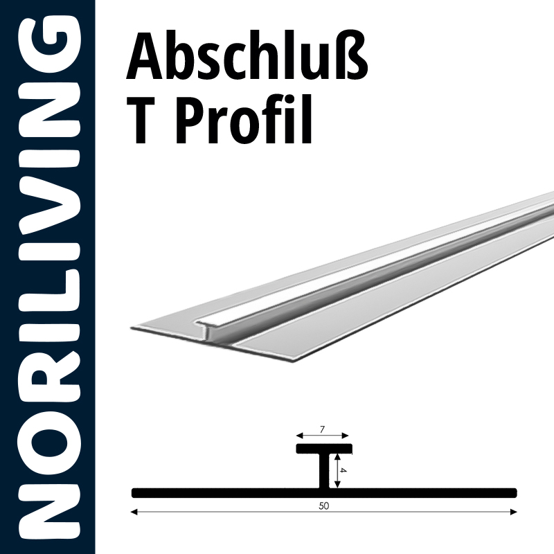 Abschluss T-Profil für Bodenbeläge Metallisches Abschluss T-Profil von Noriliving zur Verwendung bei Bodenbelägen
