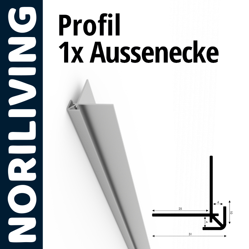 Profil von NORILIVING, 1x Außenecke, mit Abmessungen gezeigt